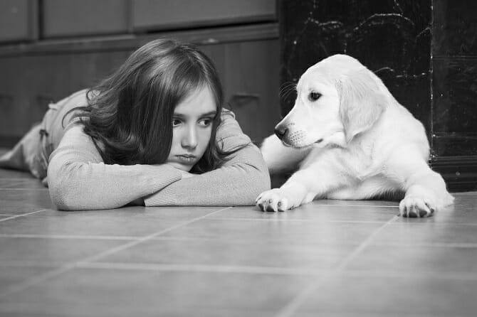 Heilpraktiker für tiergestützte Psychotherapie 15 Heilpraktiker für tiergestützte Psychotherapie Ausbildung - trauriges Mädchen von Golden Retriever getröstet